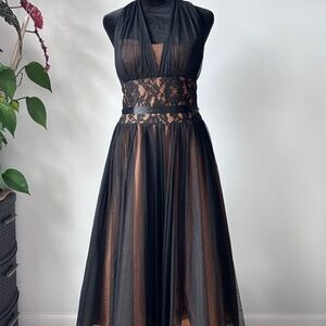 David's Bridal Black and Tan Backless Dress